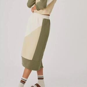 NWT Anthropologie Daily Practice Colorblock Midi Skirt Green Cream Athleisure